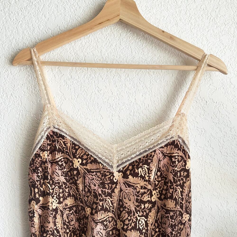 Gap 100% Silk Slip Small Paisley Lace Trim Fairy Romantic Brown/Ivory Y2K Sexy - Picture 2 of 9